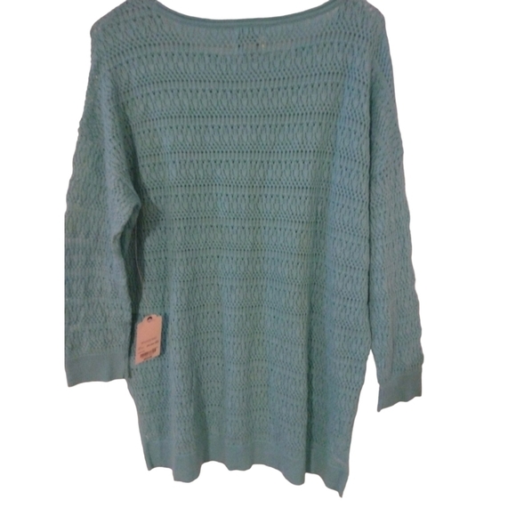 Mint Green Crew Neck Eyelet Sweater St. John's 3/4 Sleeved Beachy Layering NWT M - Picture 2 of 11